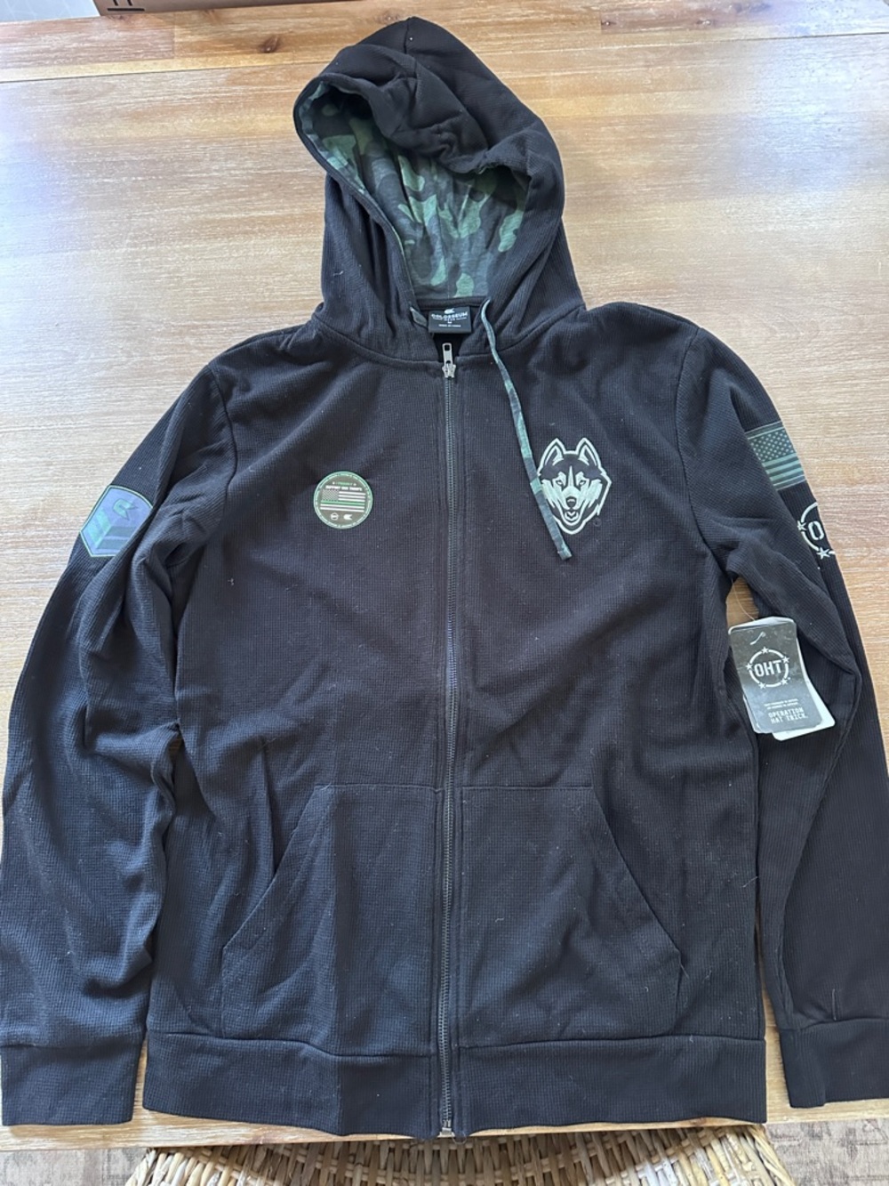 Black Full-Zip Hoodie with UConn Huskies Logo